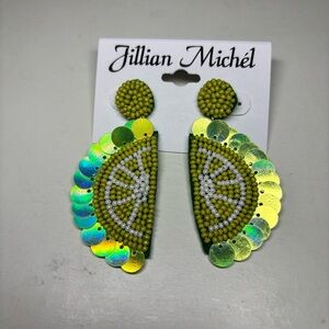 Jillian Michel Lime Slice Beaded sequin Earrings NWT